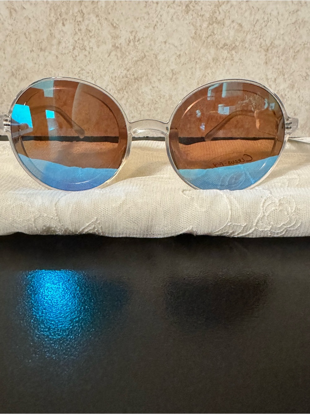 Sam Edelman Circus NY Clear Frame Round Sunglasses 100 percent UV